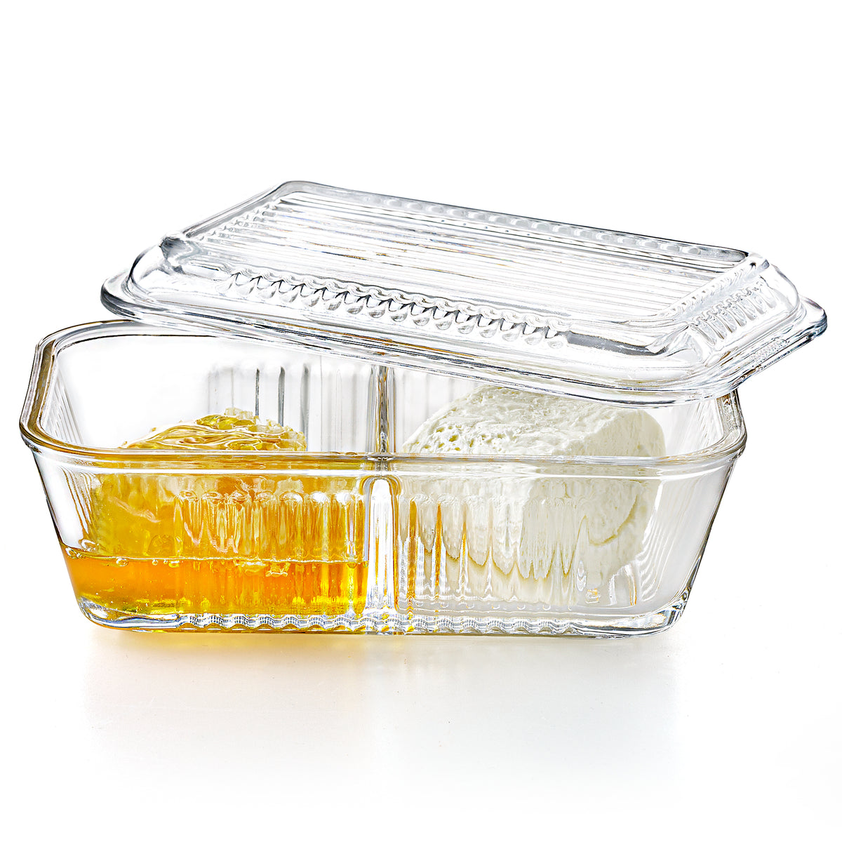 Biandeco Glass Food Storage Container 2 Compartments with Lid