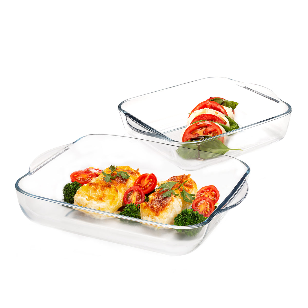 Crystalia Double Compartment Glass Food Container with Glass Lid