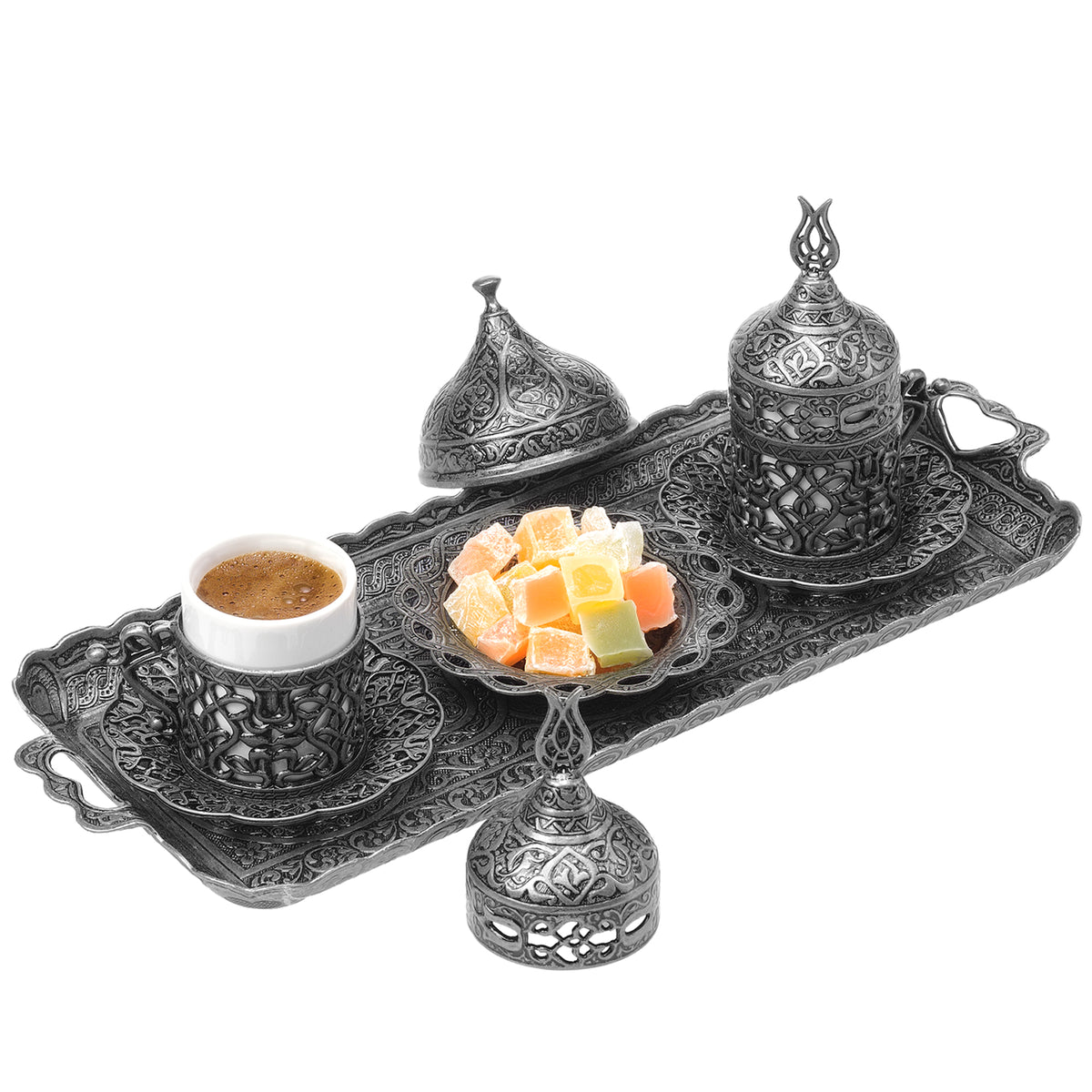 Turkish Coffee Cup Set for 2 With Copper Coffee Pot , Arabic Coffee Set,  Coffee Service Set, Espresso Serving Set, Copper Serving Tray. 